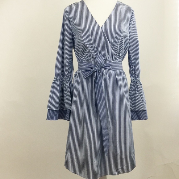 a new day Dresses & Skirts - A New Day Chambray Faux Wrap Stripe Dress